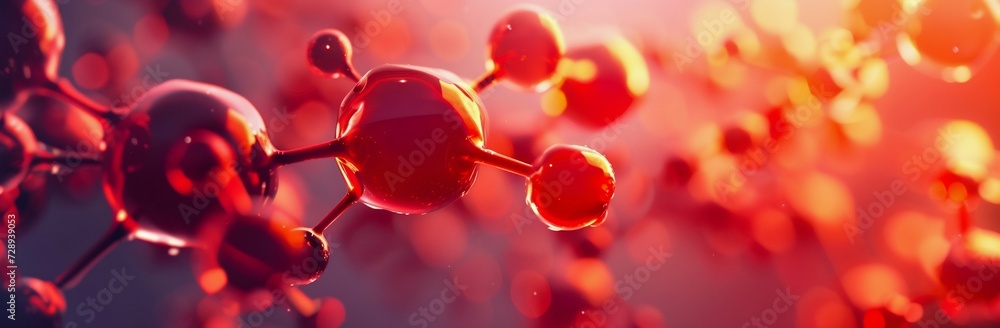 Poster advanced red molecular structure. generative ai