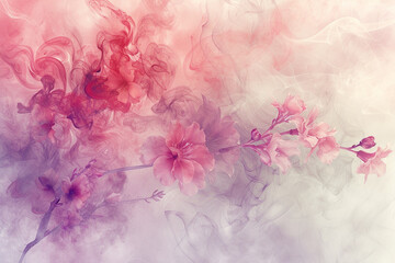 Generative AI Image of Beautiful Flowers Painting Background with Purple Pink Watercolor Texture