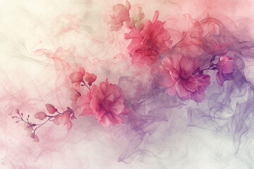 Generative AI Image of Pink Purple Watercolor Flowers Painting on Smoke Texture Background