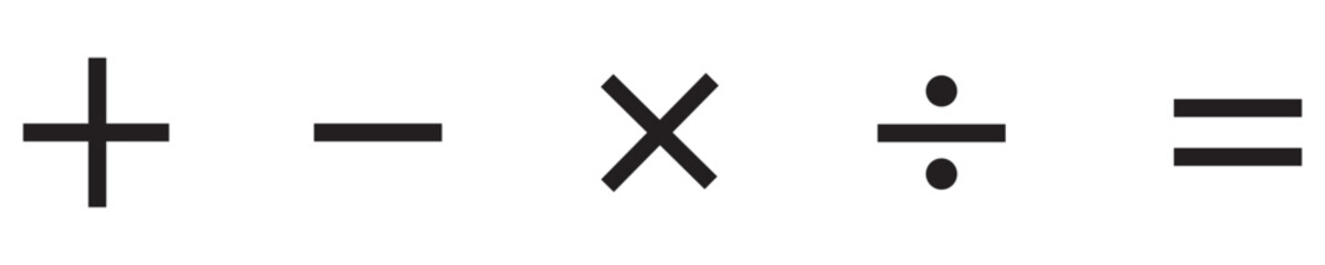 Obraz premium mathematical icon. math calculations addition, division, subtraction, multiplication, plus minus button symbol set. mathematical calculator education vector in black and white. Eps10.