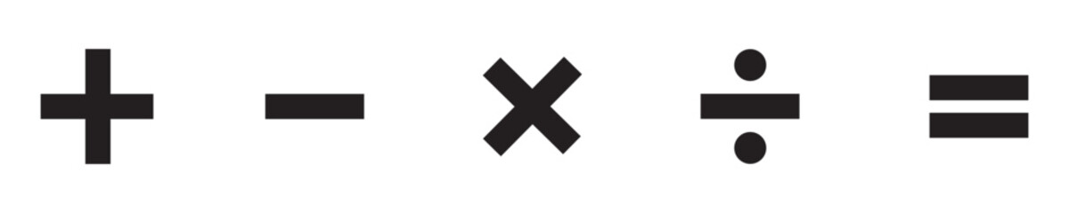 mathematical icon. math calculations addition, division, subtraction, multiplication, plus minus button symbol set. mathematical calculator education vector in black and white. Eps10.