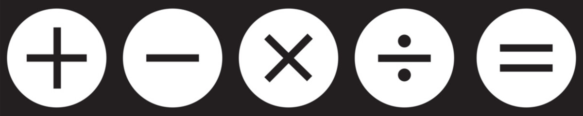 mathematical icon. math calculations addition, division, subtraction, multiplication, plus minus button symbol set. mathematical calculator education vector in black and white. Eps10.