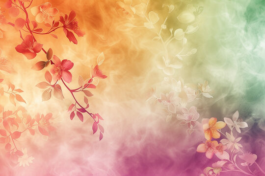 Generative AI Image of Watercolor Flowers Painting with Smoke Texture Background