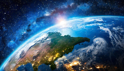 Image material of outer space, earth and sun.