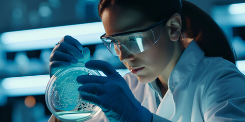 Pharmaceutical Scientist analyzing biology equipment, focusing on scientific discovery and learning |  scientist conducting experiments in a high tech lab | Bridging Biology and Technology for Sci