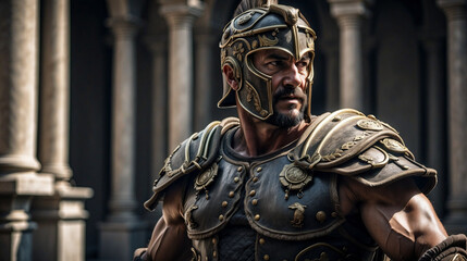 Fototapeta na wymiar Roman soldier in ornate armor