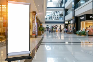 Blank advertising stand in the shopping mall. 3d rendering.