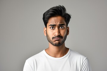 Puzzled Man with a Quizzical Look on a Solid White Background. Generative AI.