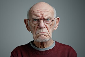 Obraz premium Stern Elderly Man on a Solid Grey Background. Generative AI.