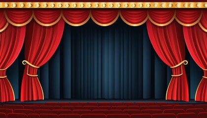 Flat Style Vector Illustration of a Theater Curtain