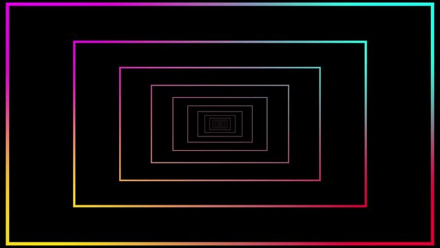 looped 3d animation, neon tunnel with rotating square frames. Abstract cycled background