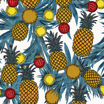 Colorful abstract fruit pattern of fresh pineapples