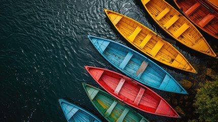 top View of Assorted-colored Row Boats
 - obrazy, fototapety, plakaty