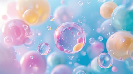 Whimsical digital illustration featuring soft color balls and playful bubble gums, Ai Generated.
