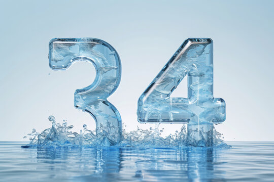 Water Numbers - Number "34" Liquid Number Gel Series on white background
