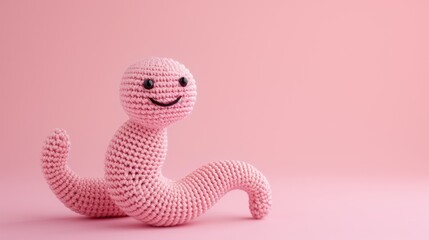 Fototapeta premium Crocheted worm toy vibrant backdrop, handcrafted and adorable, Ai Generated