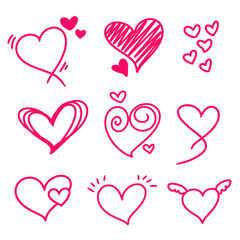 A set of hearts for valentine set of love hand drawing cute design illustration element simbol 