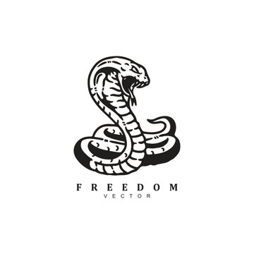 Vintage retro hand drawn poisonous king cobra snake logo isolated on white background