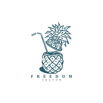 Vintage retro tropical pineapple juice drink logo design vector illustration