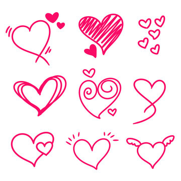 A set of hearts for valentine set of love hand drawing cute design illustration element simbol 