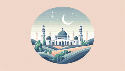 Naklejka premium The illustration of Eid al-Fitri a mosque