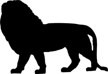 Walking black lion silhouette png concept with beautiful mane and tail isolated illustration transparent
