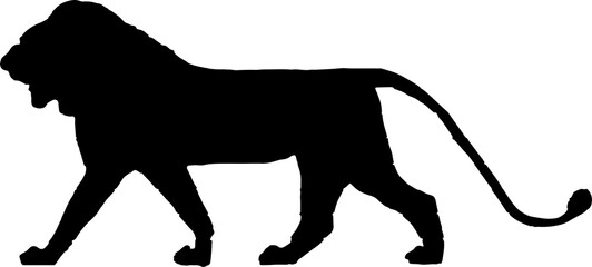 Walking black lion silhouette png concept with beautiful mane and tail isolated illustration transparent