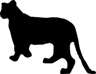 Walking black lion silhouette png concept with beautiful mane and tail isolated illustration transparent