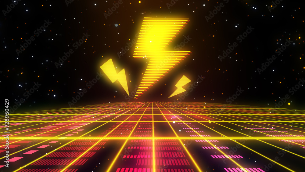 Wall mural retro sci-fi background futuristic grid landscape of the 80`s. digital cyber surface. suitable for d