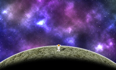 Astronaut exploring space. The photo is generated using photo generated software. It has 11 layers. The astronaut in this picture a toy which I have.