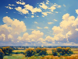 Obraz premium Countryside Sky and Clouds Illustration