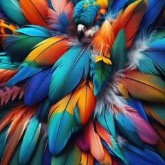 Fototapeta premium close-up view of vibrant, multicolored feathers.