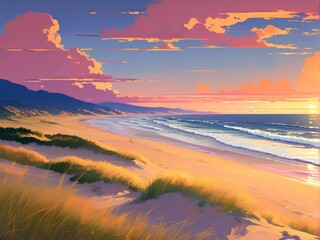 Sunset at the Beach Illustration