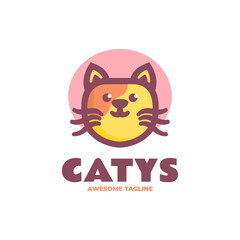 Vector Logo Illustration Cat Simple Mascot Style.