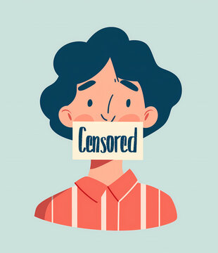 a person with tape over their mouth and the word "Censored" as a social commentary over the rising question of censorship online