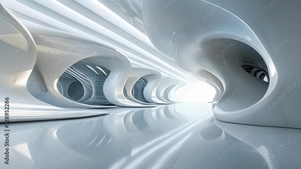 Wall mural a surreal abstract concert hall with an abundance of curved lines and reflective surfaces evoking a 