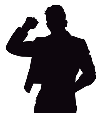 recommend clip art: 拳を上げた男性のシルエット_上半身