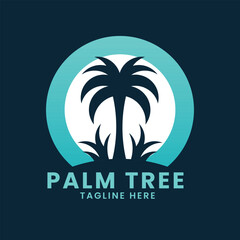 Sunset sea ocean beach logo design.palm tree logo design vector.wave logo design.leaf tree logo design

