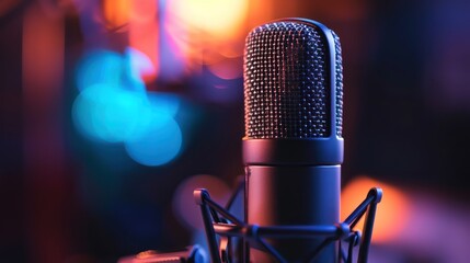 close up of microphone on podcast setup