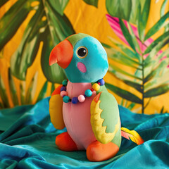 Tropical Radiance: Multicolored Parrot with Beaded Necklace
