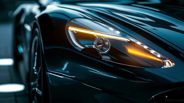 A side view of a sports cars headlight emphasizing the sleek curves and sharp lines that contribute to its dynamic and eyecatching appearance.