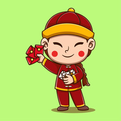 Fototapeta premium Vector Cute Chinese New Year cartoon vector icon illustration people fashion icon concept 