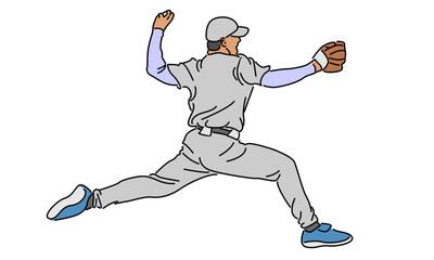 line art color of baseball player vector illustration
