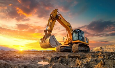 
Excavator in open pit mining Excavator on earthmoving on sunset Loader on excavation Earth Moving Heavy Equipment Earth mover ar construction site Backhoe Loader on Road construction