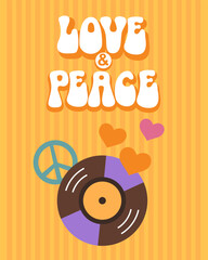 love and peace yellow vector poster.
