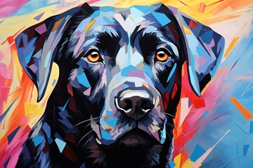 A colorful painting of a dog