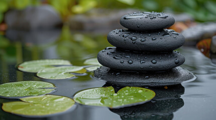 Black Stackable Stone Decor at the Body of Water
