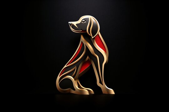 A red and golden dog metallic icon