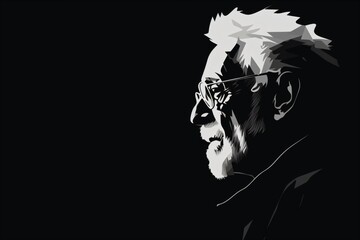 Black and white sketch of an old man