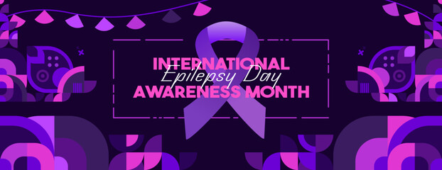 International Epilepsy Day illustration with Geometry design. Raising awareness about epilepsy and the urgent need for improved treatment, and better care. Epilepsy Day background in purplish colors - obrazy, fototapety, plakaty